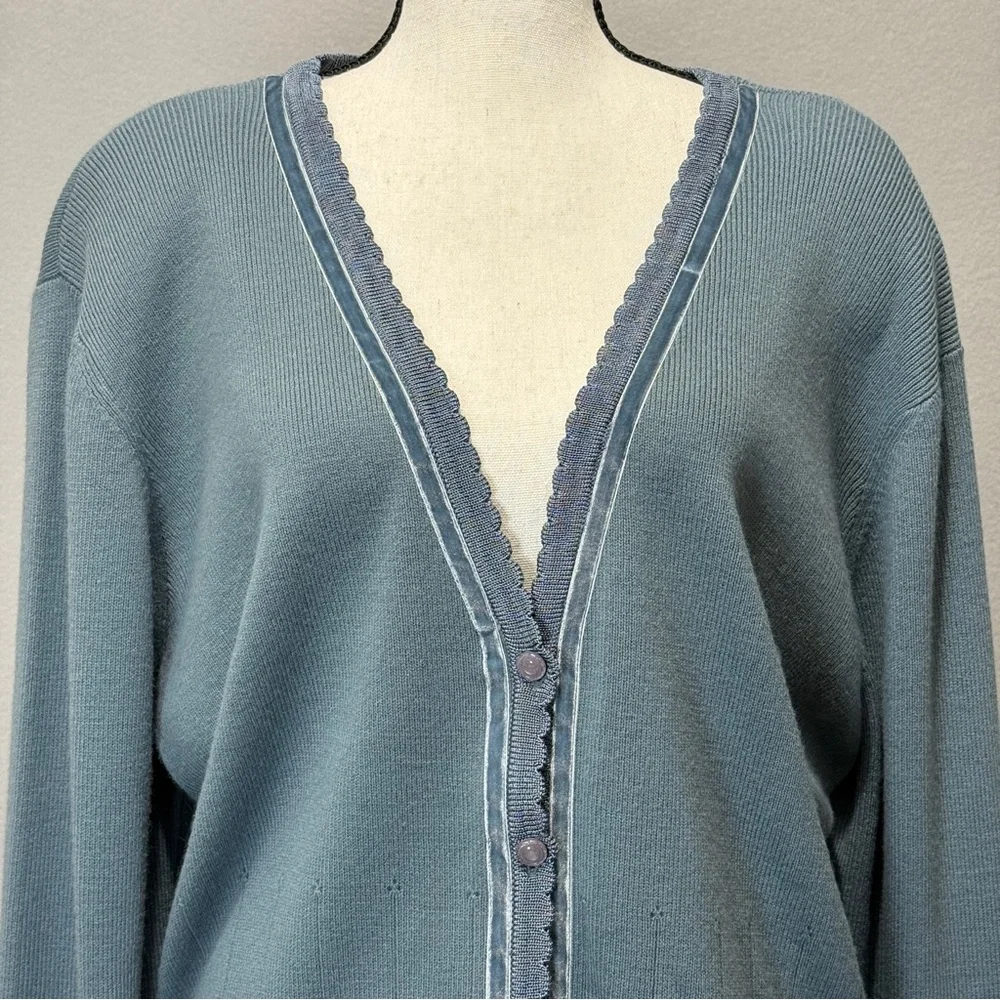 Koret Embroidered Sweater Womens M Cardigan Velvet Ribbon Trim Cottagecore Soft - Picture 5 of 9